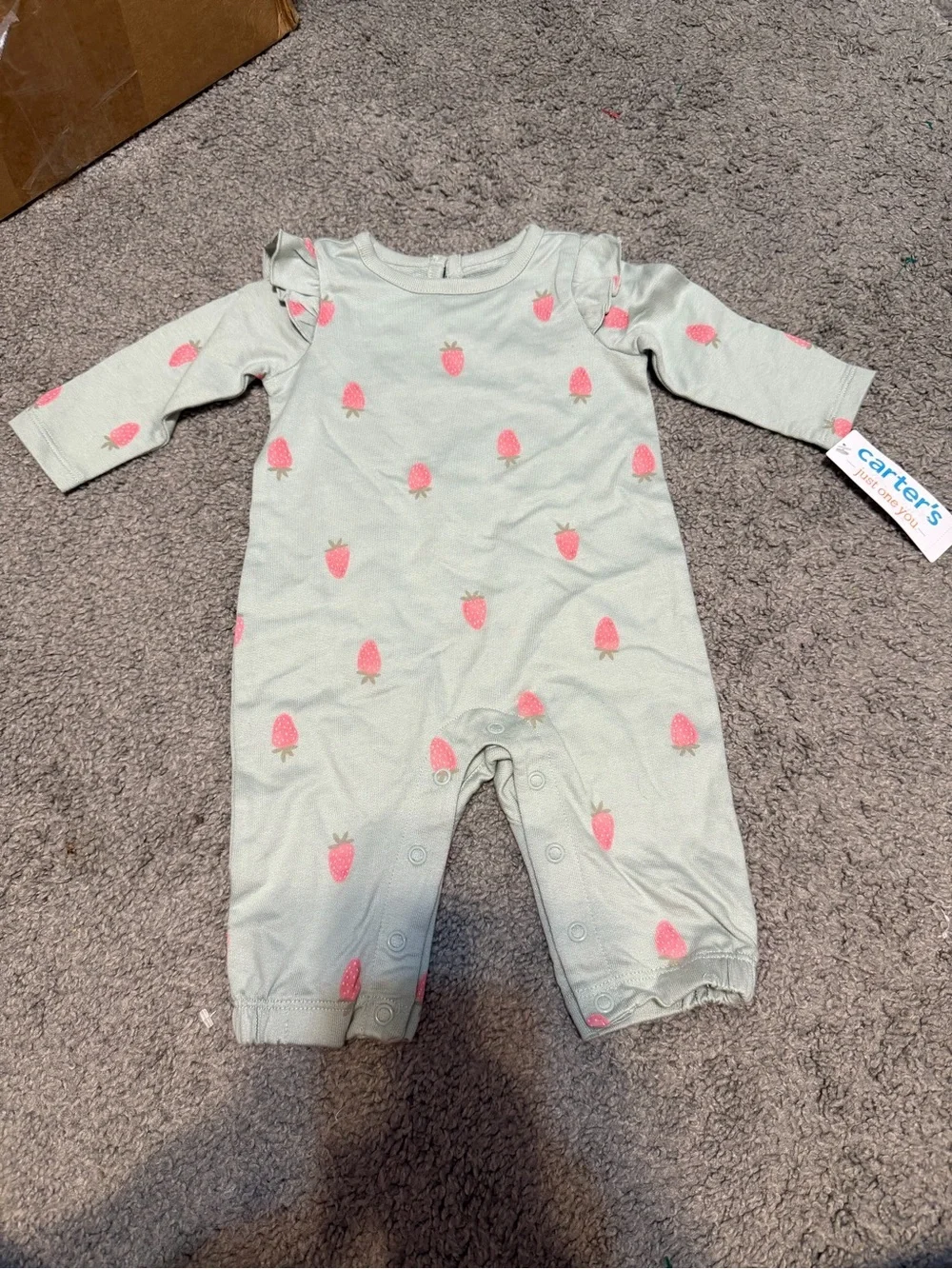 Carter's Mint Green Strawberry Print Long-Sleeve One-Piece